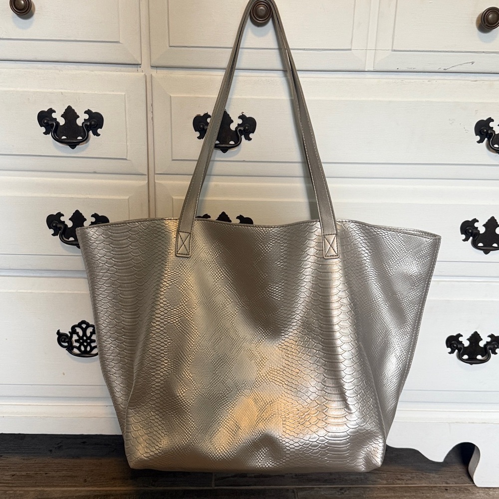 Silver Textured Tote Bag
